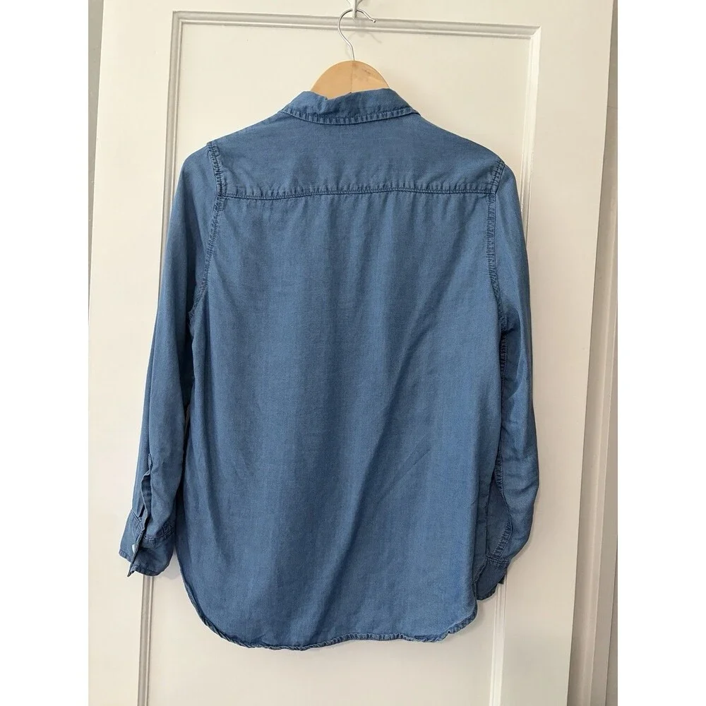 100% Tencel Lyocell Chambray Button Down Shirt Blue Small Lola River Preppy - Picture 2 of 6